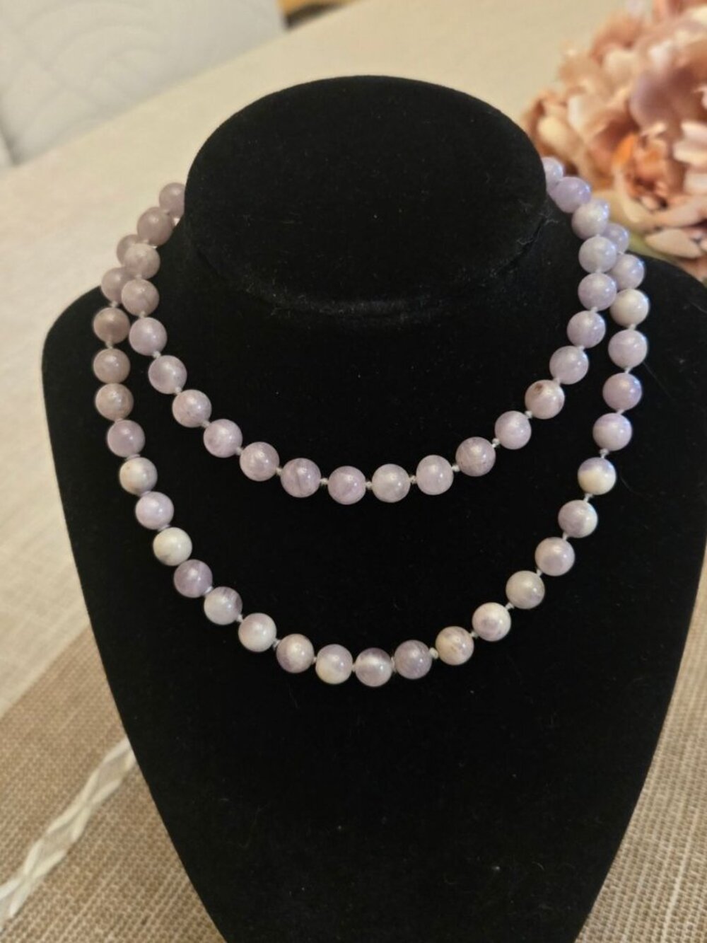 Lavender Quartz Beaded Necklace‎ With Natural Polished Stones